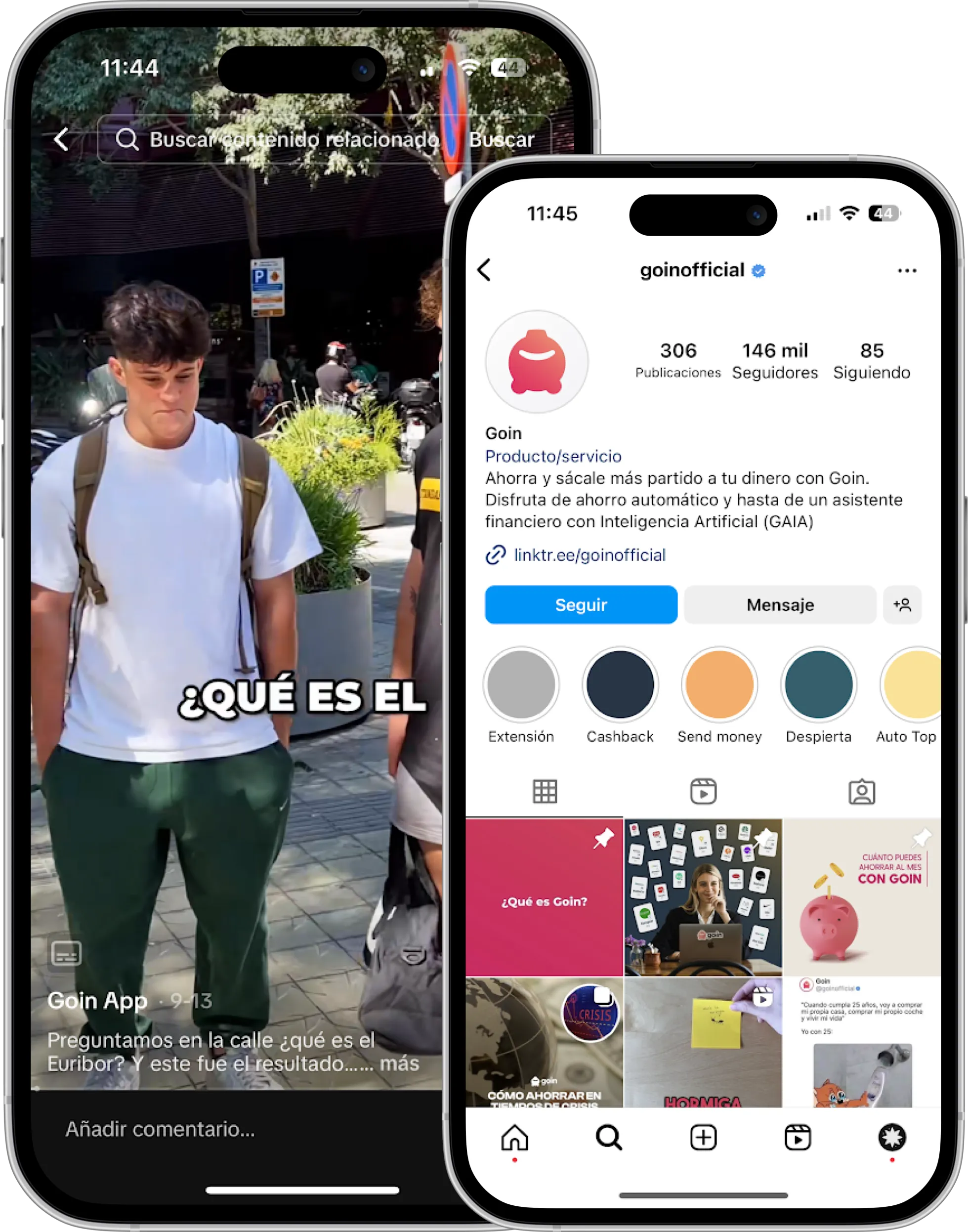 2 phones showing a TikTok video and a screenshot of an IG Page